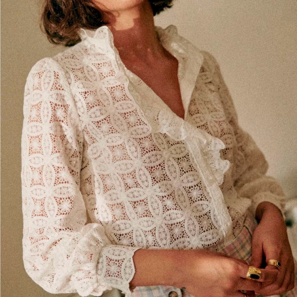 Sézane White Lace Blouse